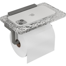 Porta Rollos Papel de Baño, sin Taladrar, Soporte Papel de Baño con Bandeja de Almacenamianto, Organizador Papel de Baño Acrílico, Efecto Ondulado (Gris)