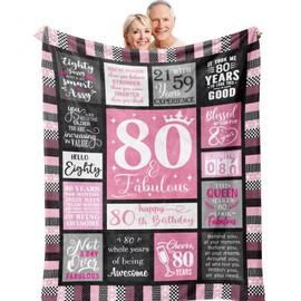 Kazdan 80th Birthday Gifts for Women, 80th Birthday Gifts Blanket, Birthday Gift for 80 Year Old Woman, 80th Birthday Gifts Ideas Throw Blanket 60"x50"