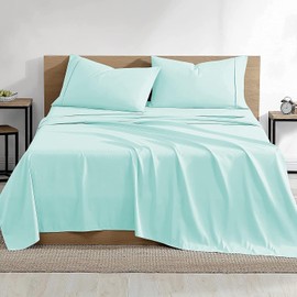 Deep Pocket King Sheet Set Cotton 800 Thread Count 100% Egyptian Cotton Sheets - Extra Long-Staple, Fits Mattress Upto 16'' Sateen Weave, Soft Cotton Bed Sheets Set (Aqua Blue)