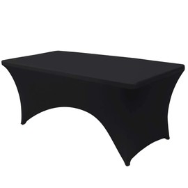 Time to Sparkle 6ft Stretch Spandex Table Cover for Rectangle Tables with Open Back - Universal Rectangular Fitted Tablecloth Protector for Wedding, Banquet and Party Black