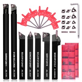 Donken Drehmeißel mit Wendeplatten, 28er Drehwerkzeughalter Set Inhalt 7 Stk. 10 mm Schaft-Bohrstangenhalter, 14 Stk. Hartmetall-Wendeschneidplatten, 7 Stk. T8 Schraubenschlüssel (10 mm)