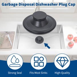 2 Pack Kitchen Sink Stopper, Garbage Disposal Dishwasher Plug Cap, Durable Plastic Drain Stopper, Snug Fit Without Water Leakage, Easy to Clean, Compatible with Standard Kitchen Drains, Black