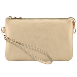 GAYI URBAN Wristlet Purses for Women, Vegan Leather Crossbody Evening Zip Clutch Bag with Strap (Gold)