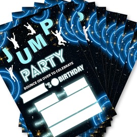 Soiceu Jump Birthday Invitations with Envelopes Set of 20 Glow Galaxy Trampoline Park Jump Birthday Party Invites Fill in Blank