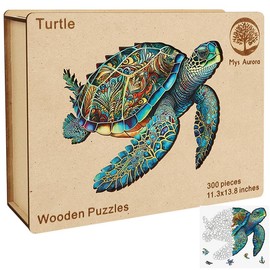 Mys Aurora Unique Wooden Puzzles Sea Turtle Jigsaw Puzzle 200 Pieces HDF Wooden Puzzle with Vivid Art and Imaginative Design for Adults and Kids:_300pcs Turtle