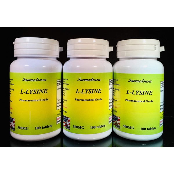 L-Lysine 500mg, Amino Acid, Made in USA - 300 (3x100) Tablets
