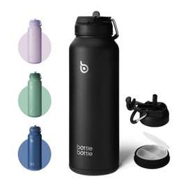 BOTTLE BOTTLE Water Bottle, 3.3 fl oz (1 L), Large Capacity, Stainless Steel, Leak Proof, 2-Way Lid, Girls, Boys, Adults, Straw Included, Handle, Magic Bottle, Sports Bottle, Black (Black, 1050ML)