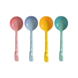 TMXAOK 4 Pieces Colorful Ceramic Spoons Porcelain Spoon Soup Porridge Yogurt Ice Cream Desserts Appetizers Spoon Teaspoon Portable Dinner Scoops Tablespoons for Buffet Restaurant Flatware (B-style)
