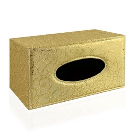 PTAPIPI Elegant PU Leather Tissue Box Holder, Modern Rectangular Towel Holder Pumping Paperchase Dispenser (Golden Lightning)