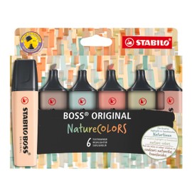 Highlighter - STABILO BOSS ORIGINAL NatureCOLORS - Pack of 6 - Beige, Warm Grey, Earth Green, Sienna, Mud Green, Umber