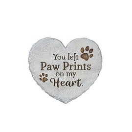 Roman 10” Heart-Shaped Garden Stepping Stone – “You Left Paw Prints on My Heart” – Pet Memorial Outdoor Decor, Dog or Cat Remembrance Gift