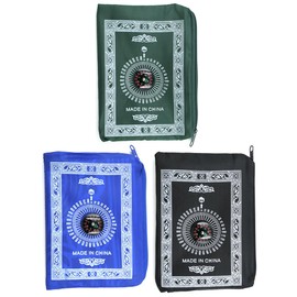 Ieron 3 pcs Muslim Prayer Mat, Portable Prayer Mat with Compass, Portable Light Travel Prayer Rug, 100 x 60 cm (Black, Blue, Green)