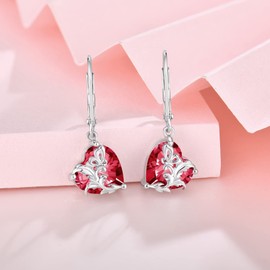 Oskani Dangle Drop Leverback Earrings for Women, 925 Sterling Silver Butterfly Earrings with Haert Birthstone, Valentines, Mothers, Anniversary, Birthday Day Jewelry for Her, Cubic Zirconia