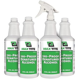 MAXTITE 190-Proof (95%) Denatured Alcohol with Heavy-Duty Sprayhead - 32 fl oz, 4 Pack (1 Gallon Total) - for Industrial, DIY, or Professional Use - Solvent, Cleaner, Additive - Made in USA