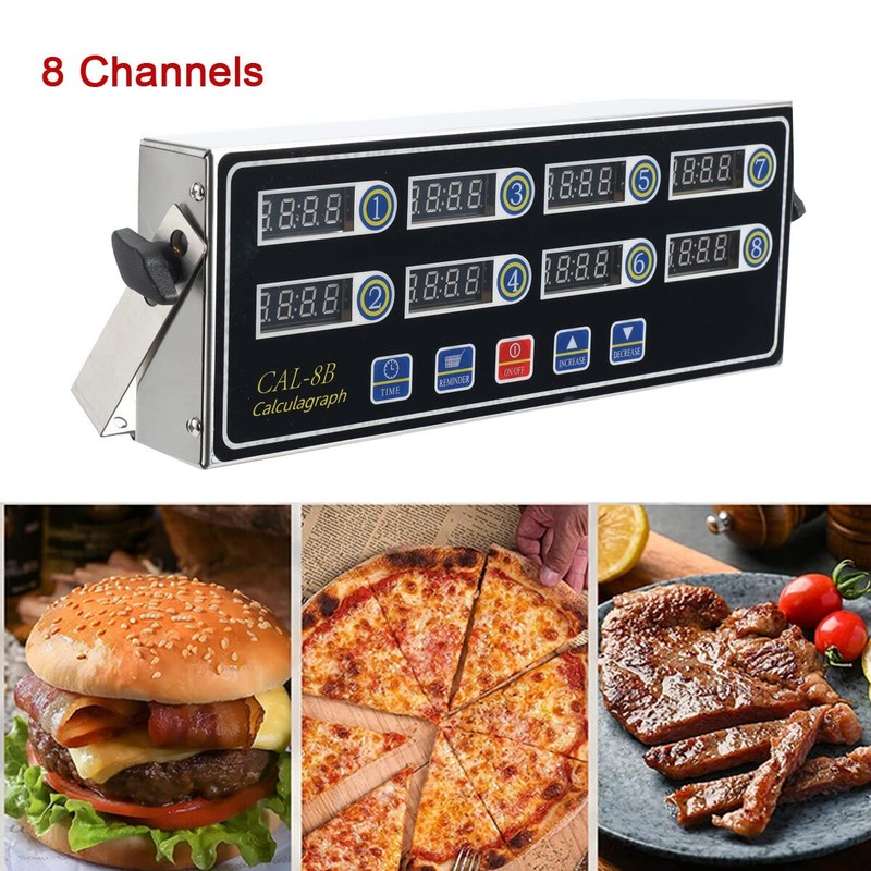 8 Channel Digital Kitchen Timer - Commercial Stainless Steel Calculagraph