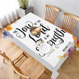 Flower Modern Quartz Table Cloth for Rectangle Table 60x84 Inch My Strength Scripture Religious Decorative Kitchen Table Cover Decorations for Home Dinner Party Outdoors Picnic