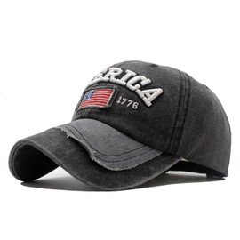 Embroidery American Flag Baseball Cap for Men Women Vintage Washed Distressed Cotton Adjustable USA Dad Hat (US, Alpha, One Size, Black)