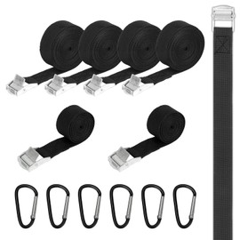 Prebarfun Set of 12 Tie Down Straps Set, 4 Pieces 3 Metres Adjustable Lashing Straps with Clamping Lock, 2 Pieces 1.5 m Black Mounting Strap with 6 Pieces Carabiner Hooks for Bicycle Motorcycle