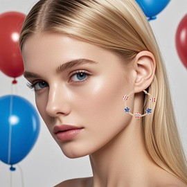 USA Hoop Earrings with Red White and Blue Star Theme for 4th of July Women Outfit Accessories