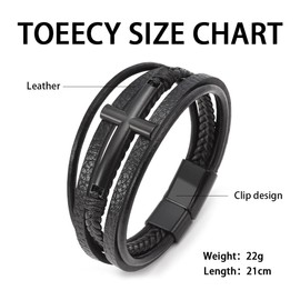 TOEECY Men's Jesus Christ Crucifix Cross Bracelet Braided Multilayer Leather Band Bracelet with Magnetic Clasp for Boyfriend Husband Anniversary for Men, Suitable for: