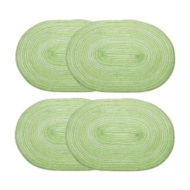 sourcing map 4pcs Oval Braided Placemats 20" Non-Slip Oval Table Mats for Dining Tables Washable Heat Insulation Woven Placemats Indoor Outdoor for Family Holiday Dinner, Green