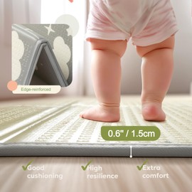 Extra Large Foldable Play Mat, Reversible Baby Play Mat with Edge Reinforcement, Non-Toxic & Waterproof Baby for Floor, Foam Playmat with Travel Bag, Rainbow, Cloud & Moon, 71"x59"