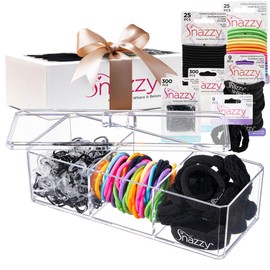 Snazzy Hair Accessories Gift Set - 670 Total Hair Accessories for Women, Girls, Men, Boys, Kids, Teens & Adults - Mini Scrunchies, Hair Ties, Elastics & Ponytail Holders in Storage Container Kit