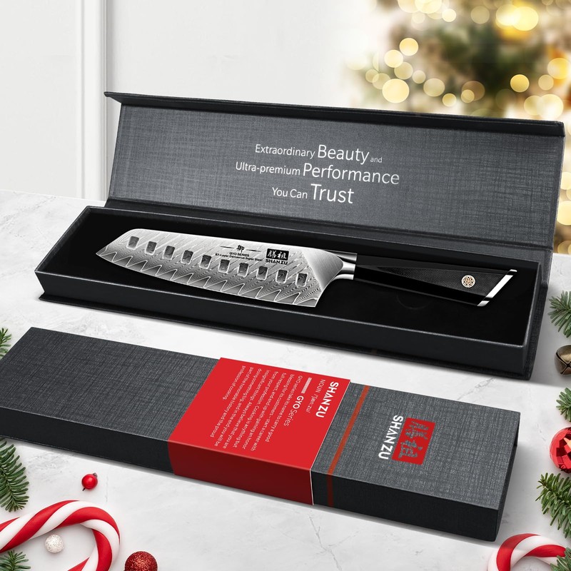 SHAN ZU Damascus Chef Knife Santoku Knife 7 Inch Professional