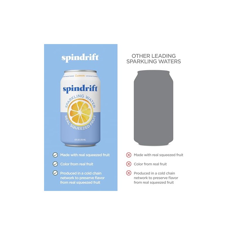 Spindrift , Agua Con Gas, Limón, 12 Oz, (Paquete De
