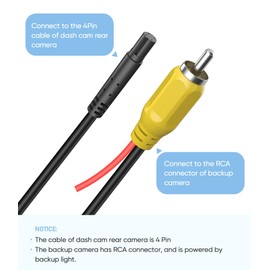 YQMAJIM RCA Plug to 4PIN Adapter Cable, 4 Ft Thicker Connector Backup Camera to Dash Cam Cord, Rear View Camera Video to Mirror Cam Cable