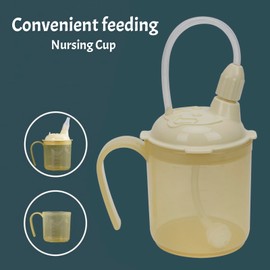 Adult Leak-proof Drinking Cup with Straw, Sippy Cup with Lid & Handle, 300 ml Food Cup, Cup for Seniors, Patients, Disabled Convalescence, Pregnancy Drinking Aid