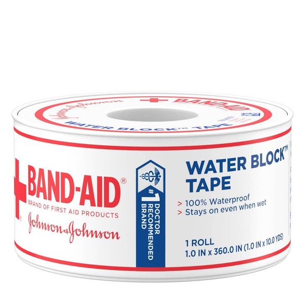 Band-Aid Brand of First Aid Products Waterproof Tape, 1 Inch by 10 Yards (Pack of 12)