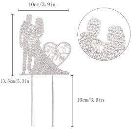 Mr and Mrs - Decoración para tarta con diamantes de imitación de metal, decoración divertida para tarta de novia y novio, color plateado