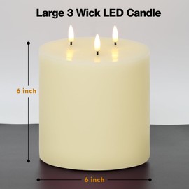 Girimax 3 Wick Flameless Pillar Candle with Remote, Large Ivory LED Wax Candle Battery Powered Φ 6" H 6"