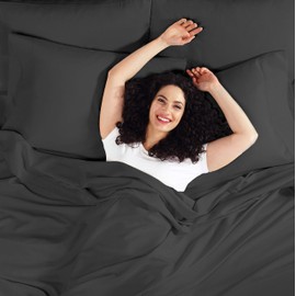 Split King Sheet Sets - 5 Piece Split King Size Sheets - 14"-16" Split King Size Sheets With Deep Pockets - Soft Microfiber Split King Size Sheets Set - Fitted Split King Size Sheets - Black