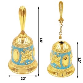 Hourwof Hand Bell,Metal Dinner Bell Decorative Wedding Bells Service Bell Call Bell Christmas Bell,Golden Blue