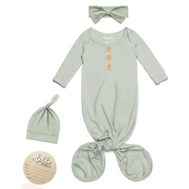 Soft Modal Newborn Baby Boy Girl Coming Home Outfit Set, Babys Announcement Photography Outfits With Hat, Hello World Sign & Headband, Fold-Over Mittens Baby Shower Clothes