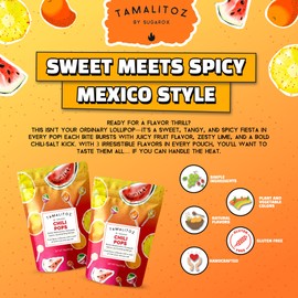 Tamalitoz Chili Pops – Spicy Mexican Lollipops with Chile, Lime & Sea Salt – Fruity Handcrafted Candy, Gluten-Free, Kosher, No Artificial Colors, 2 Bags (11oz each)