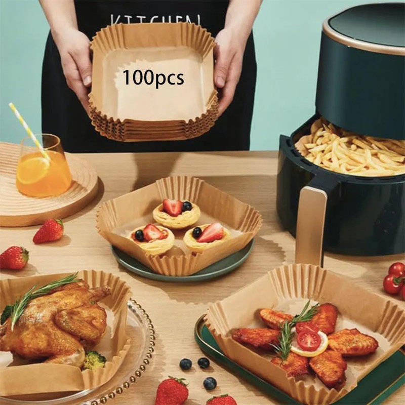 AQTECH Air Fryer Parchment Paper Liners, 100-Pack Square Disposable Liners,