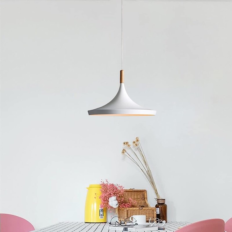 jengush Battery Operated Pendant Light with Remote Control,White Ceiling Pendant