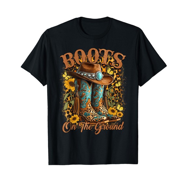 Boots On The Ground Western Cowgirl Linedance Leopard Women T-Shirt