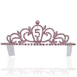 Five-Year-Old #5 Rhinestone Tiara Crown Hair Combs Girl 5th Birthday T5 Pink