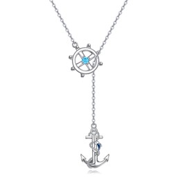 HUKKUN Guitar/Anchor Y Chain Silver 925 Women's Anchor / Guitar Plectrum Jewellery Gifts for Women, Sterling Silver