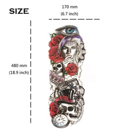 Yesallwas 6 sheets Flower Temporary Sleeve Tattoos For Women Leg, Full Arm Large Rose Skull Floral Fake Tattoo Sleeve for Arm Shoulder leg Sexy Body Art Tattoos