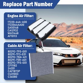 Cabin & Engine Air Filter kit Fit for Honda CRV CR-V 1.5L L4 2023 2024 2025 / Civic 1.5L L4 2022 2023 2004 2005, Replaces 17220-64A-A00, 80292-TF0-G01 (Only for 1.5L Turbo, Not for 2.0L 2.4L Hybrid)