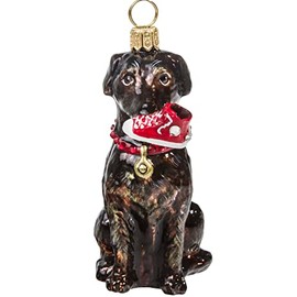 Joy To The World Chocolate Lab with High Top Sneaker Polish Glass Christmas Ornament Labrador Dog
