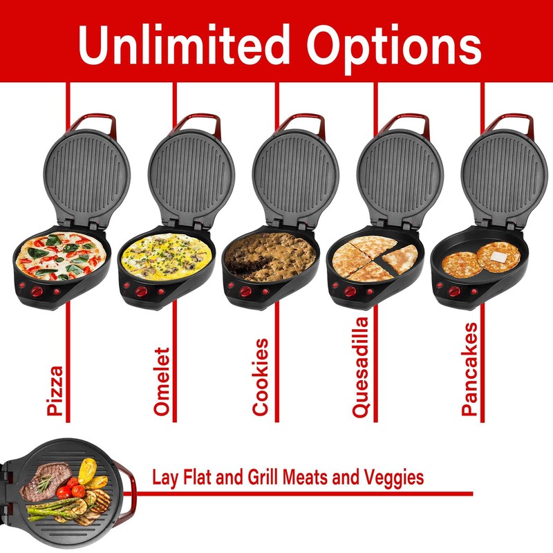 Brentwood TS-124R 12-Inch Non-Stick Pizza Maker and Grill with Timer,