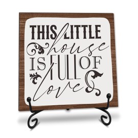 5“ Wooden Sign With Metal Support, This Little House Is Full Of Love - Rustic Wood Plaque Desktop Decor Idea, Living Room, Book Shelf, Families Christmas Gift, Home Office Decorating & Supplies - A07