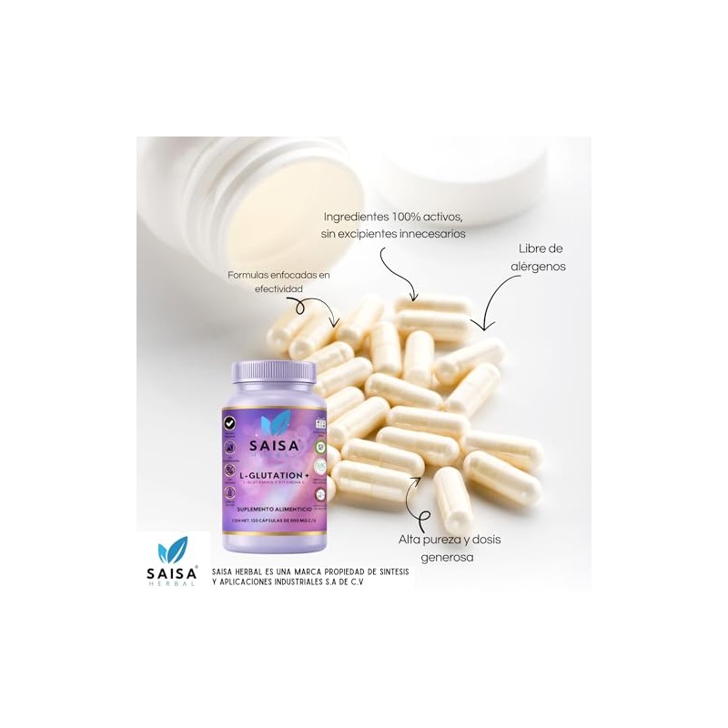 SAISA HERBAL L-Glutatión con L-Glutamina y Vitamina C, 120 Cápsulas