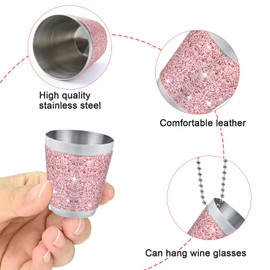 TYBYBB Shot Glasses for Hanging, Pack of 6, Stainless Steel Shot Cups with Chain 3 cl, Shot Glasses Stainless Steel with Chain Pink, for Bridal Shower, Wedding Parties, Stag Parties, Carnival
